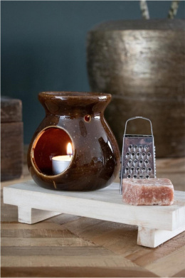 Zestaw kominek brązowy wosk tarka podstawka ceramika amber