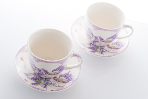 2 FILIŻANKI Z PORCELANY LAWENDA PREZENT WALENTYNKI