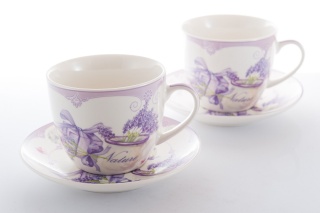 2 FILIŻANKI Z PORCELANY LAWENDA PREZENT WALENTYNKI