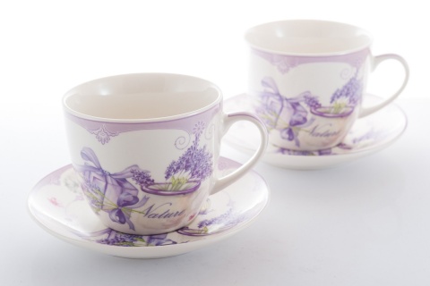 2 FILIŻANKI Z PORCELANY LAWENDA PREZENT WALENTYNKI