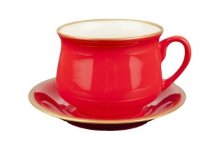 FILIŻANKA ZE SPODKIEM CZERWONA MIEROSZÓW CERAMIKA