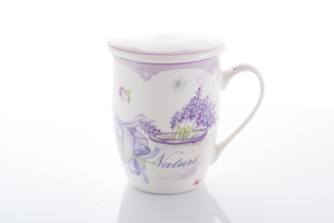 KUBEK PORCELANOWY Z SITKIEM ZAPARZACZEM WALENTYNKI