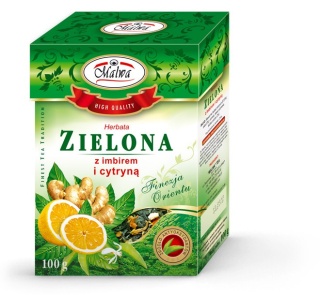 HERBATA ZIELONA Z IMBIREM I CYTRYNĄ 100 gram MALWA
