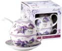 Zestaw filiżanka z imbryczkiem ozdobiony lawendą