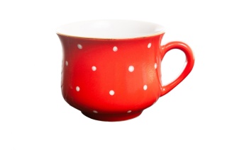 Ceramiczny kubek babuni w kolorze czerwonym w groszki