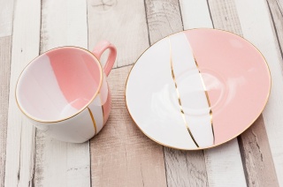 FILIŻANKA + SPODEK MIEROSZÓW TRIO RÓŻOWE BIAŁE