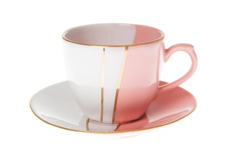 FILIŻANKA + SPODEK MIEROSZÓW TRIO RÓŻOWE BIAŁE