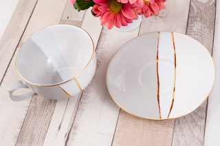 FILIŻANKA + SPODEK ROXANA MIEROSZÓW SZARO BIAŁA