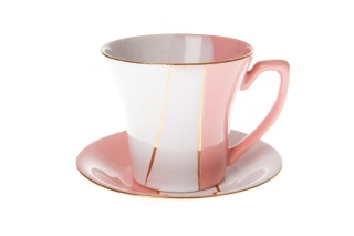 FILIŻANKA + SPODEK BIAŁO RÓŻOWY MIEROSZÓW POLSKA