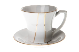 FILIŻANKA + SPODEK SZARO BIAŁA MIEROSZÓW POLSKA