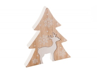 Drewniana ozdoba świąteczna w kształcie choinki z reniferem Święta
