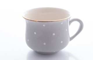 Polski kubek babuni w kolorze szarym w groszki