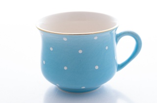 Polski kubek babuni w kolorze błękitnym w groszki