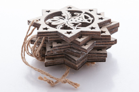 Świąteczne gwiazdki x6 do powieszenia na choinkę z drewna Święta