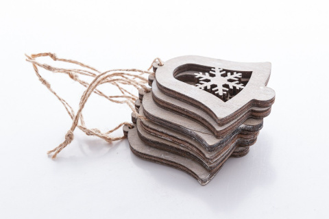 Świąteczne dzwonki x6 do powieszenia na choinkę z drewna Święta