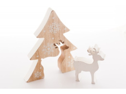 Drewniana ozdoba świąteczna w kształcie choinki z reniferem Święta