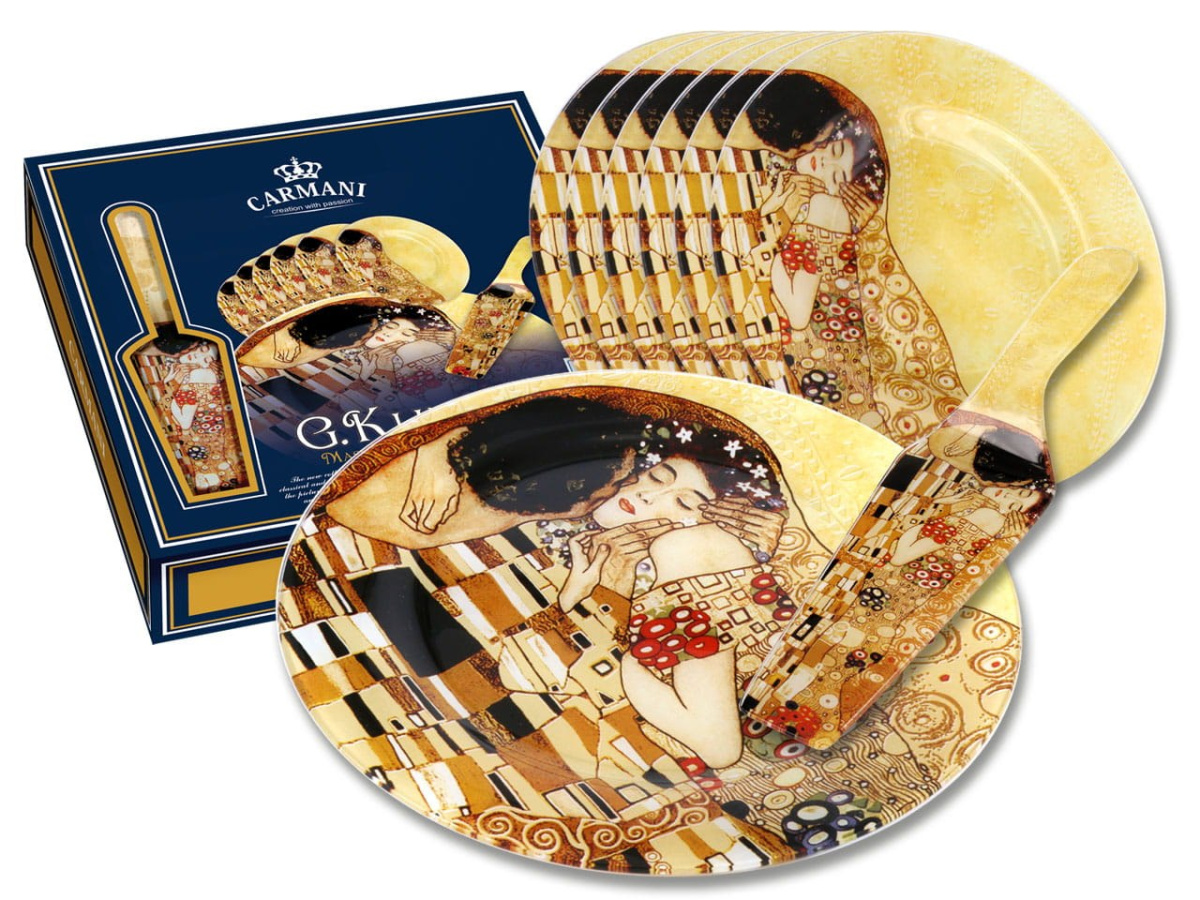 Wyjątkowy szklany zestaw do ciasta z motywem Klimta