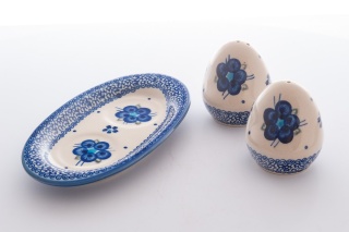 Solniczka i pieprzniczka z talerzykiem Bolesławiec