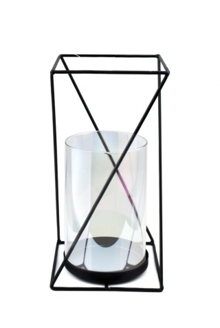Czarny świecznik Cedric ze szklanym wkładem