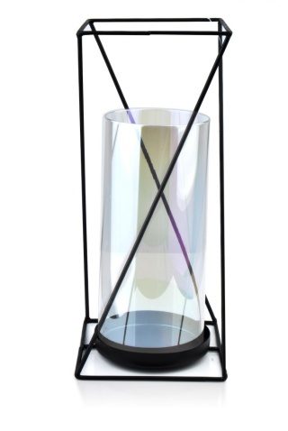 Czarny świecznik Cedric ze szklanym wkładem