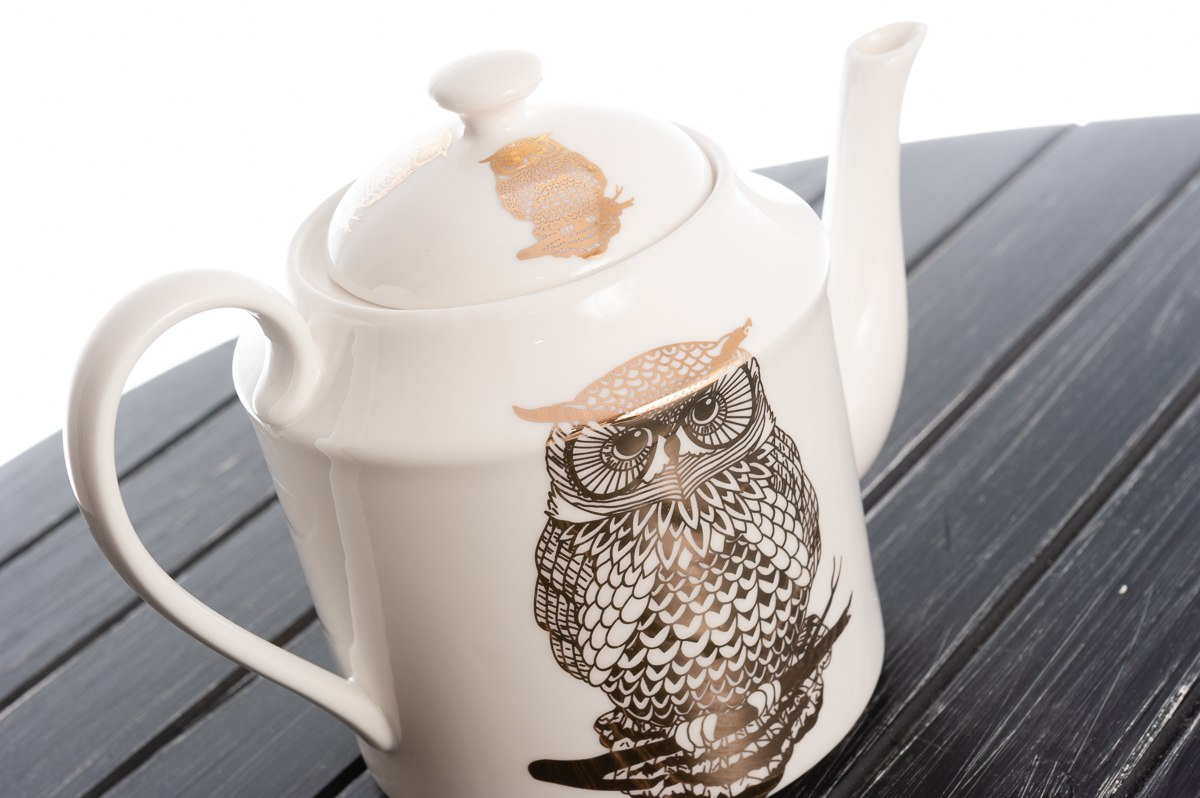 Dzbanek porcelanowy do herbaty 1 litr z motywem sowy