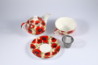 Filiżanka z dzbankiem z sitkiem Marco Polo motyw maków