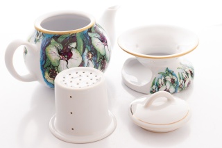 Dzbanek z podgrzewaczem i sitkiem 1 litr storczyk