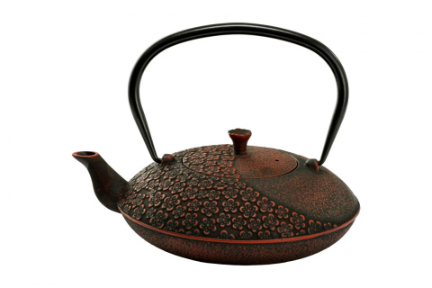 Dzbanek żeliwny do parzenia herbaty w kolorze czarno-czerwonym