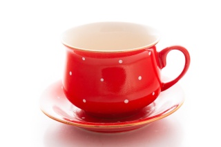 Filiżanka do herbaty z Mieroszowa czerwona w groszki