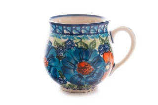 Kubek z ceramiki Bolesławiec oryginalny kwiatowy wzór
