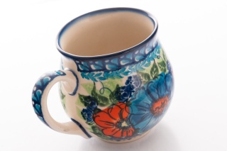 Kubek z ceramiki Bolesławiec oryginalny kwiatowy wzór