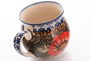 Kubek z ceramiki Bolesławiec oryginalny kwiatowy wzór