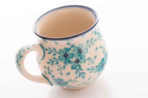 Kubek z ceramiki Bolesławiec oryginalny kwiatowy wzór