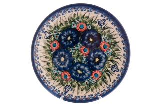 Talerz deserowy z Bolesławca malowany wzór kwiatów