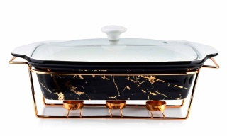 Prostokątne czarne naczynie z podgrzewaczem ceramiczne