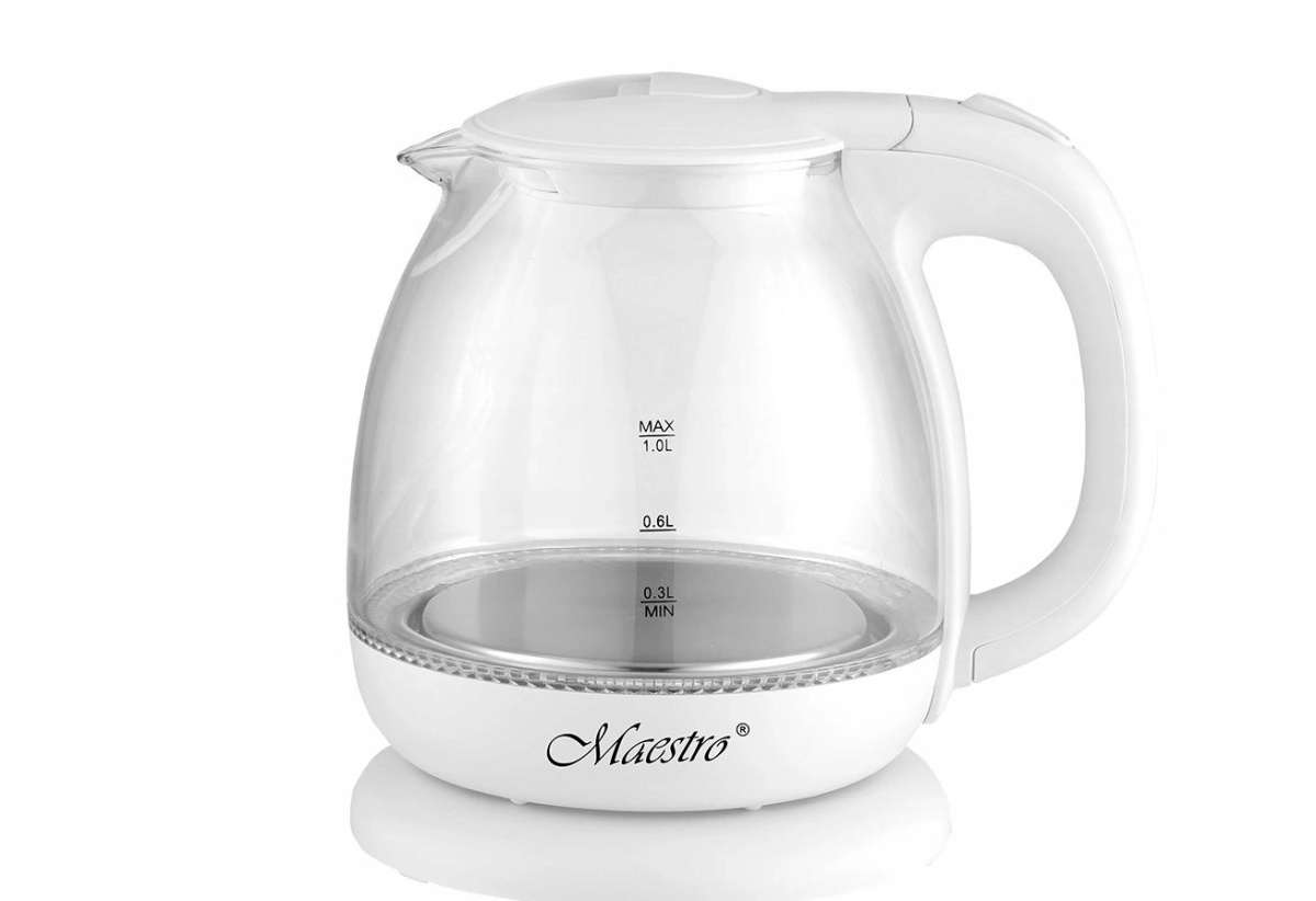 Czajnik elektryczny szklany do herbaty biały 1 litra Maestro MR055