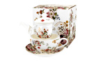 Komplet filiżanki z imbryczkiem tea for one Vintage Flowers szklany WHITE