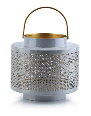 Nowoczesny lampion latarnia metalowy ażurowy szary złoty