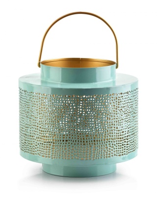 Nowoczesny lampion latarnia metalowy ażurowy miętowa złoty