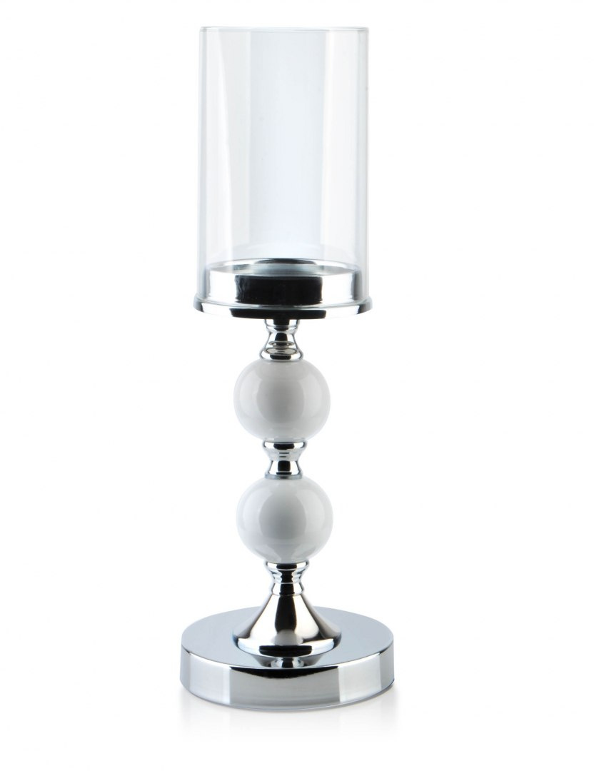 Duży srebrny świecznik Chantal ze szklanym kloszem