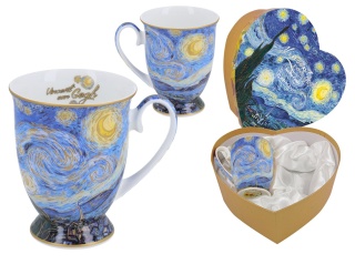 Komplet dwóch kubków w sercu V. Gogh Gwieździsta Noc