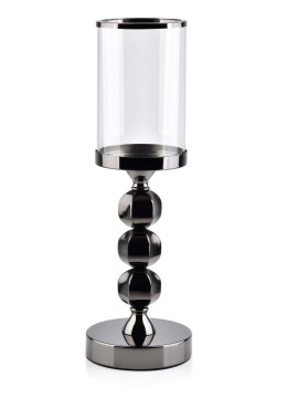 Elegancki duży ciemno szary świecznik Chantal ze szklanym kloszem
