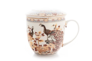 Kubek z zaparzaczem z motywem pawia do herbaty