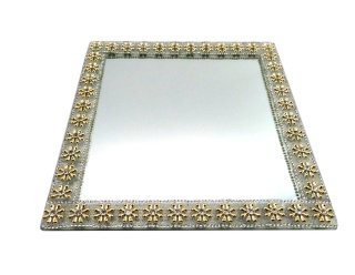 Kwadratowa duża podstawka pod świecę lub stroik ELIA Gold kwiaty z kryształami