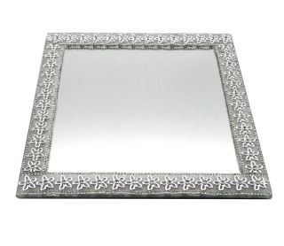 Kwadratowa podstawka pod świecę lub stroik ELIA Silver kwiaty z kryształami