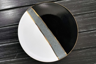 6 talerzy deserowych trio Mieroszów ceramika czarne