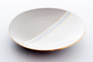 6 talerzy deserowych trio Mieroszów ceramika szare