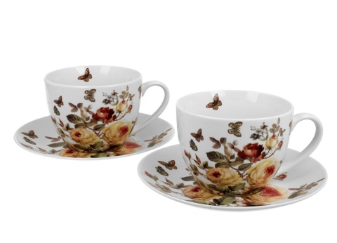Komplet 2 filiżanek ze spodkami z porcelany Zahra