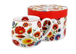 Kubek porcelanowy na prezent kolorowy Łowicz