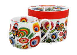 Kubek porcelanowy na prezent kolorowy Kogut Łowicki